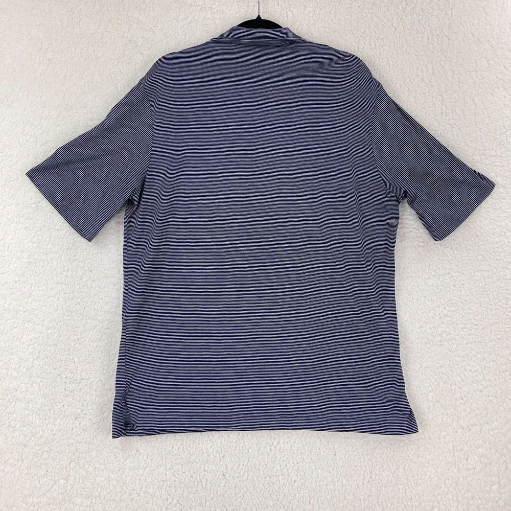 Ralph Lauren Blue White Stripe Golf Polo‎ Shirt Mens Short Sleeve Size Medium